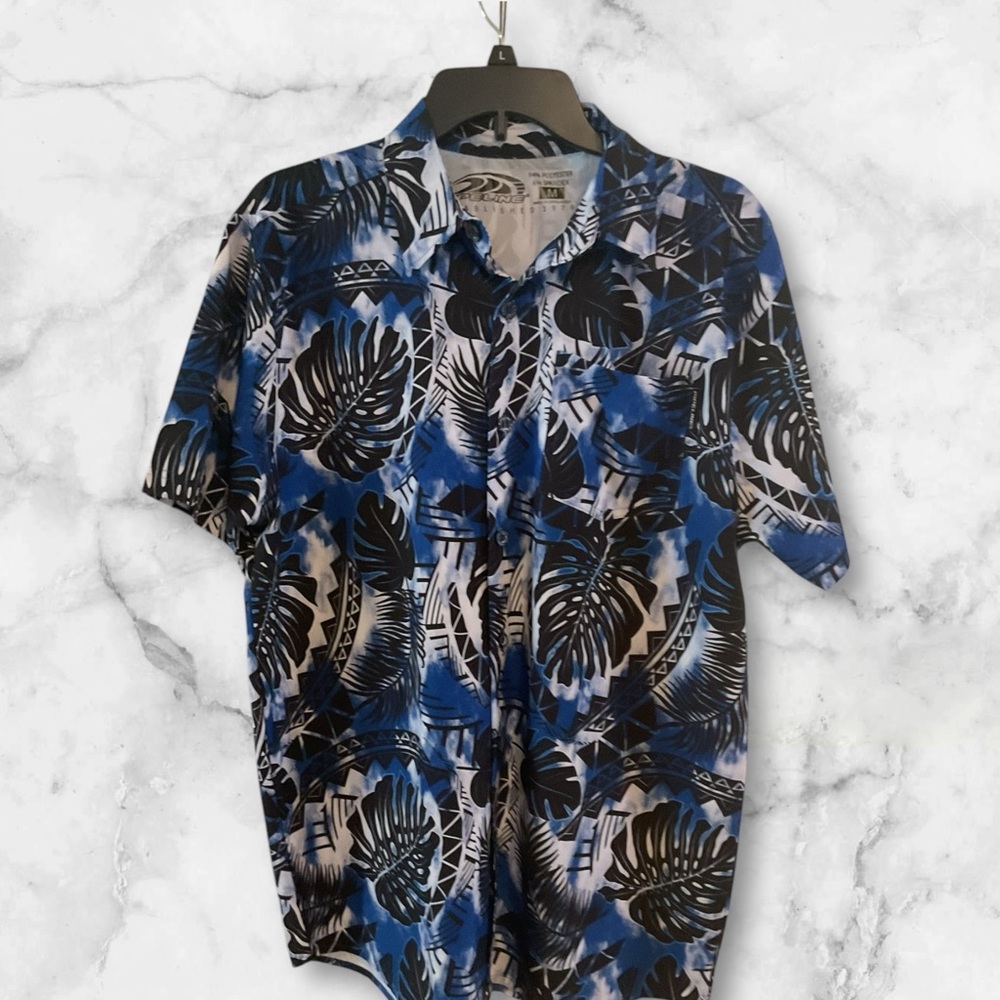 PipeLine Blue and Black Tropical Print Men's Shirt
